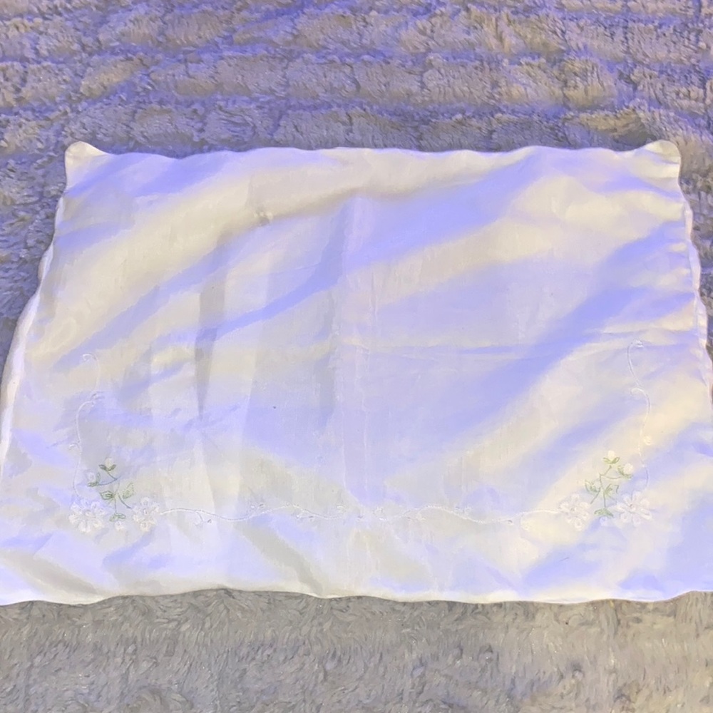 HUGE SALE Madeira Embroidery Linen Small Pillow Cover Organdy Raised Flowers VTG